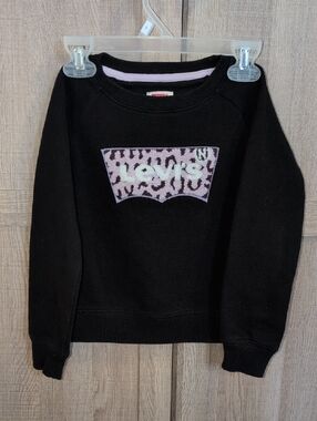 Levi's Black Crewneck Sweatshirt with Pink Leopard Logo